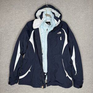 North Face Size L HyVent Ski Shell Navy Blue and Light Blue Winter Jacket Coat